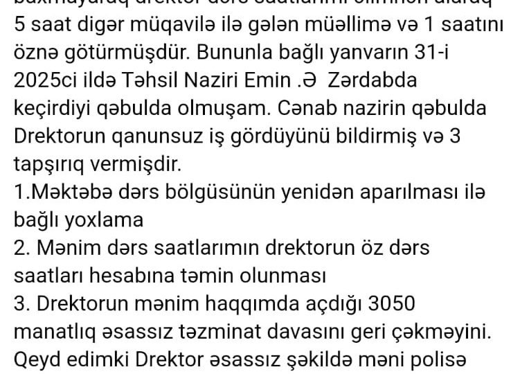 Zərdabda direktor Elməddin Mürşüdov nazir göstərişinə əməl etmir