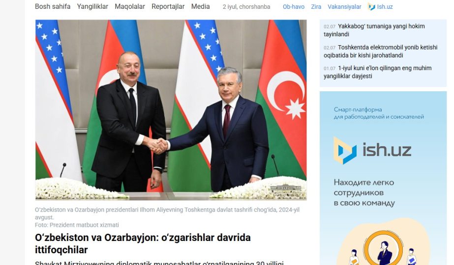 “Gazeta”: Mirziyoyevin səfəri Bakı və Daşkəndin müttəfiqliyini möhkəmləndirir